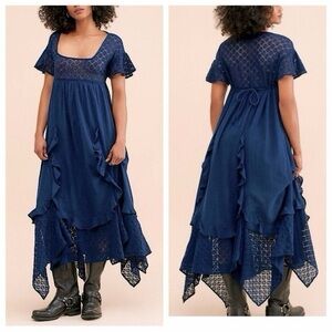 Free People Bring The Romance Midi Dress in Navy